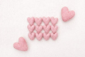 mini pink felt hearts, needle felted hearts