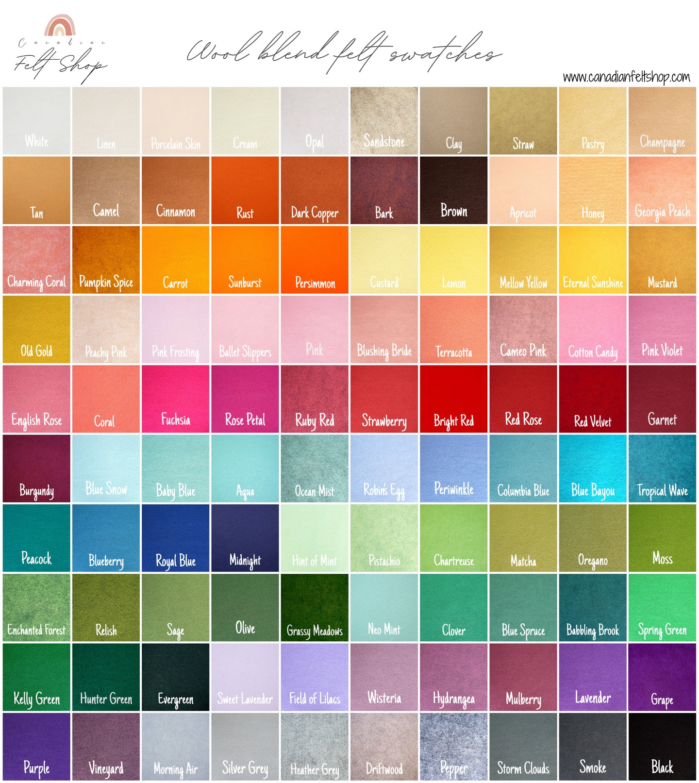 digital wool blend felt swatches