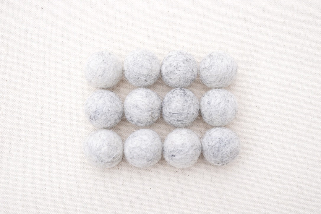 Heather White Wool Felt Balls - 10mm, 20mm, 25mm