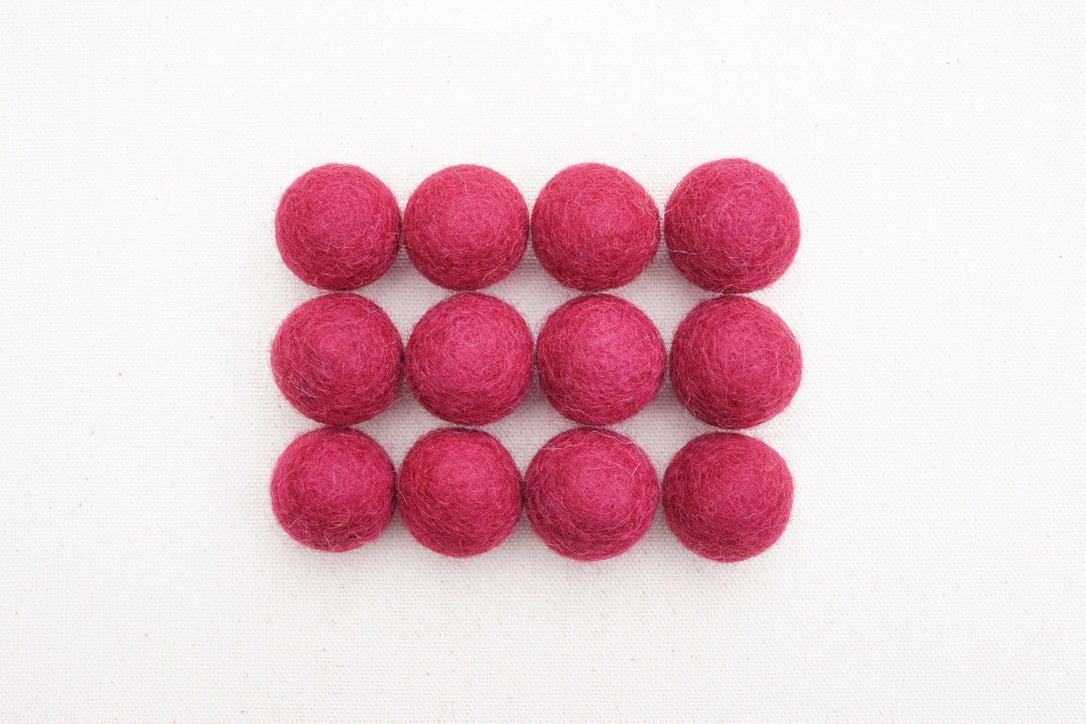 Maroon Wool Felt Balls - 10mm, 15mm, 20mm, 25mm