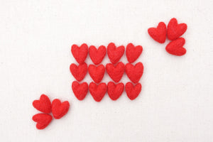 mini red felt hearts, needle felted hearts