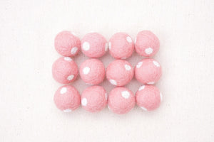 polka dot felt balls pink with white dots