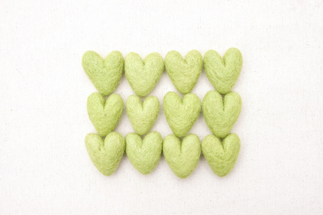 Green felt hearts