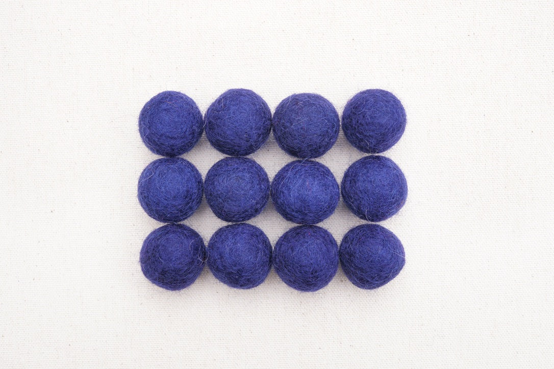 Navy Wool Felt Balls - 10mm, 20mm, 25mm