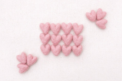 mini tiny pink felt hearts, needle felted hearts