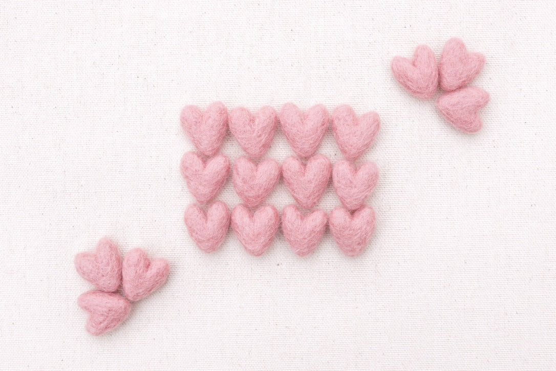 mini tiny dusty pink felt hearts, needle felted hearts