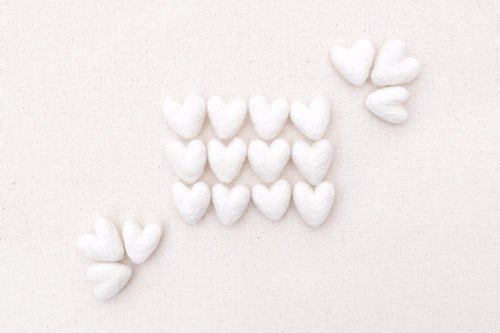 mini white felt hearts, needle felted hearts
