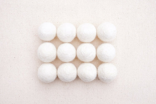 White Wool Felt Balls - 10mm, 15mm, 20mm, 25mm