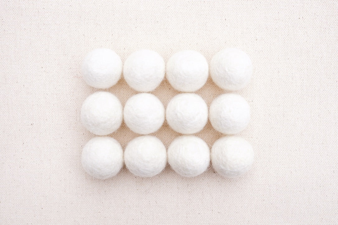 White Wool Felt Balls - 10mm, 15mm, 20mm, 25mm