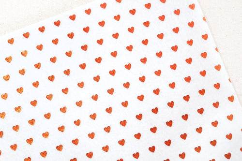 Mini Metallic Red Hearts on White Felt