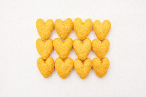 marigold felt hearts, needle felted hearts