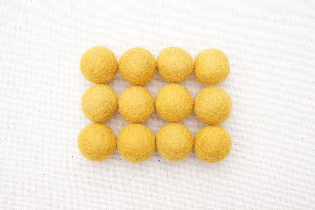 Mustard Wool Felt Balls - 10mm, 20mm, 25mm