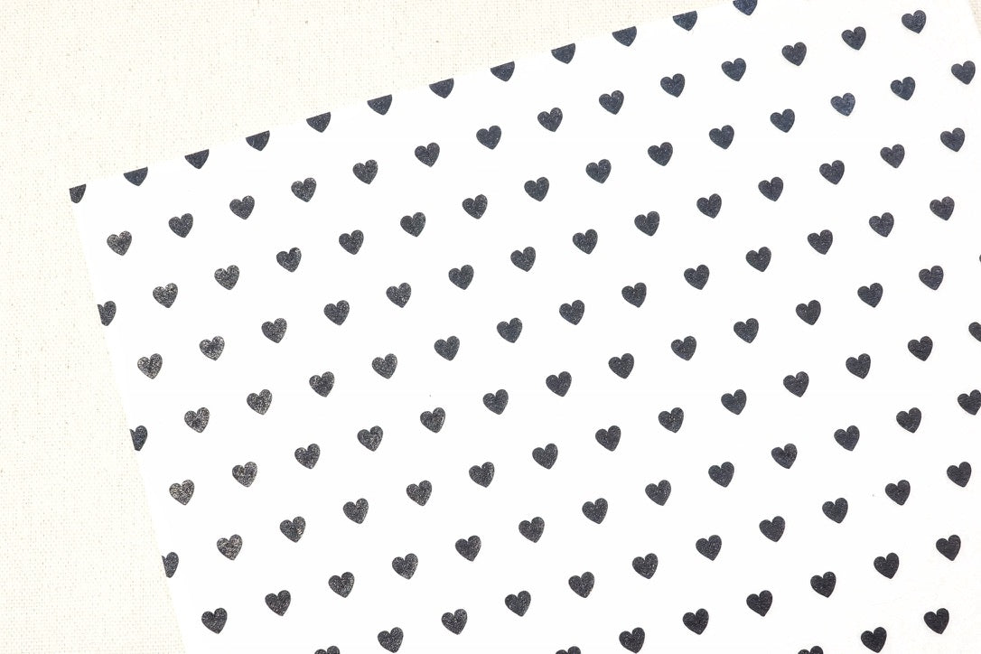 Mini Metallic Black Hearts on White Felt