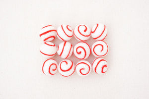 swirl felt balls white with red swirl