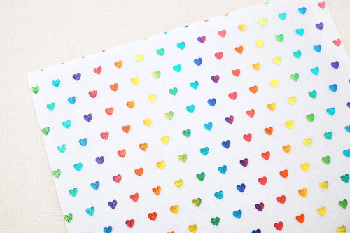 Mini Metallic Rainbow Hearts on White Felt