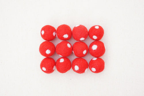 polka dot felt balls red with white dots