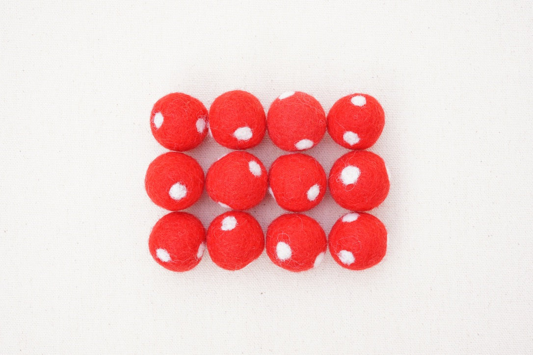 polka dot felt balls red with white dots