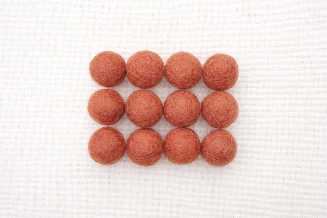 Terracotta Brown Wool Felt Balls - 10mm, 20mm, 25mm