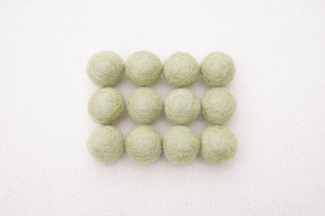 Light Olive Wool Felt Balls - 10mm, 20mm, 25mm