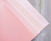 Load image into Gallery viewer, Second photo left to right: french peach, bubble gum, pink skin, barely pink 100% wool felt