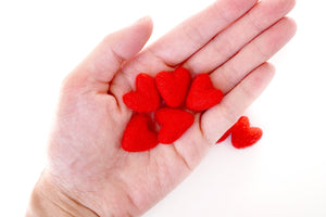mini red felt hearts