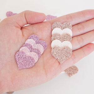 Set of 9 Mini Heart Die Cuts - Brushed Metallic/Glitter Felt